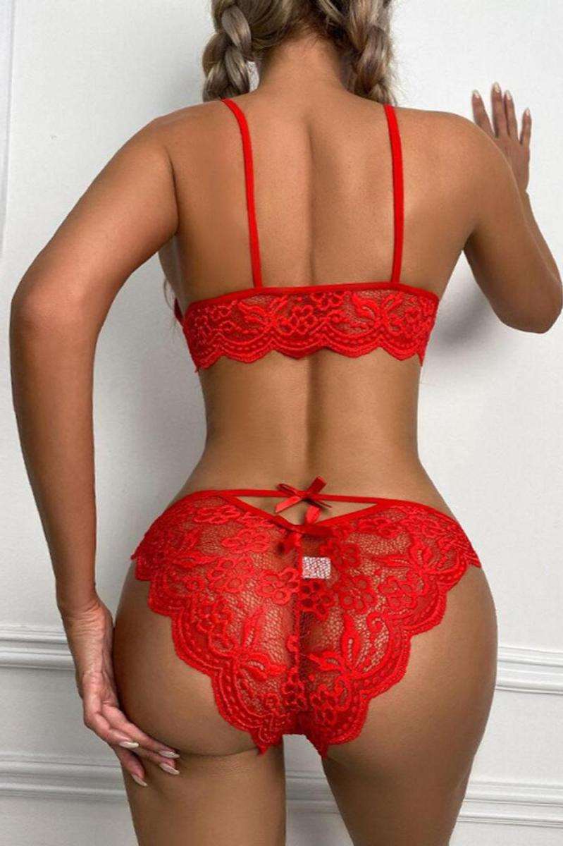 Stretch Lace Hollow Bow Two-Piece Set