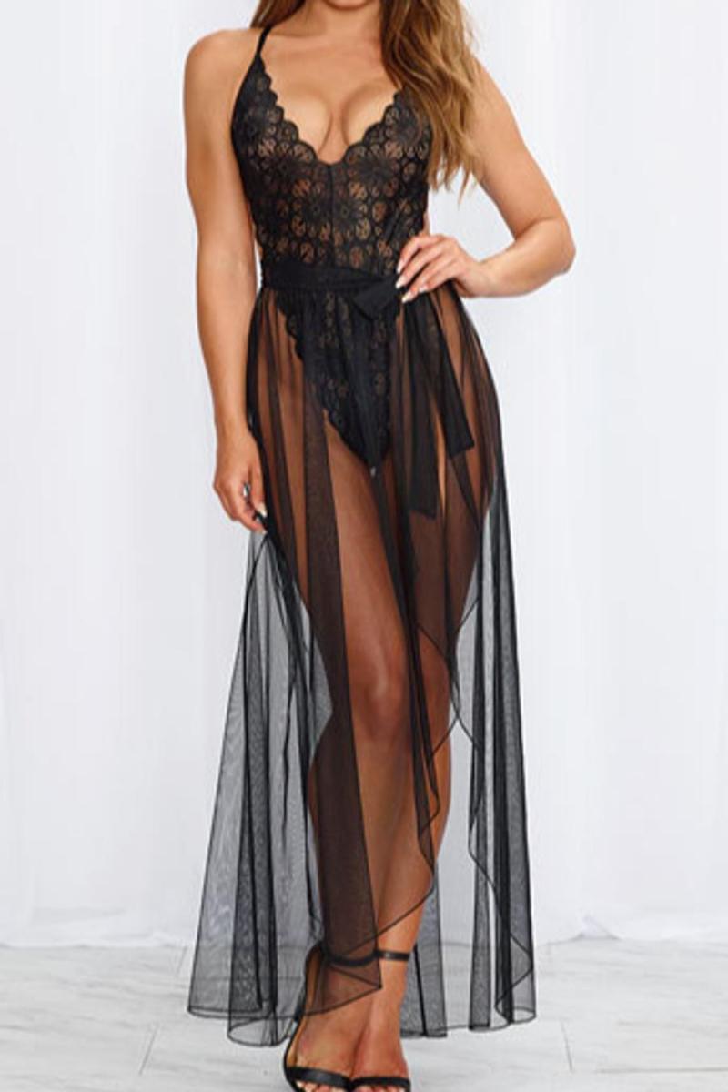 Lace Mesh see-through slim maxi skirt Teddy